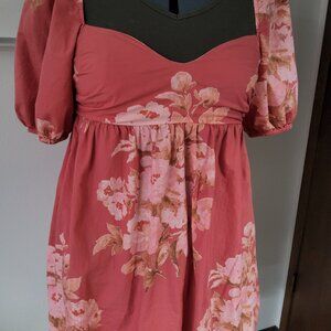 NEW Free People  Peony Floral Mini Dress Puff Short Sleeve   XL